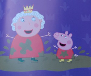 The Queen and Peppa splashing in muddy puddles