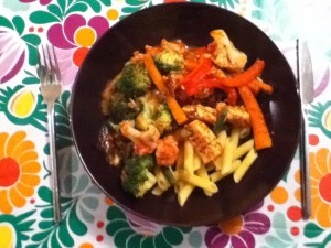 Thursday - veg and pasta with quorn