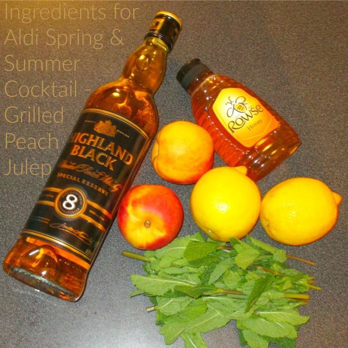 Ingredients for Aldi Spring and Summer Cocktail Grilled Peach Julep