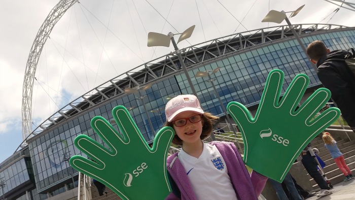 Wembley Stadium SSE giant sponge hands, football, Women's FA Cup Final 2015