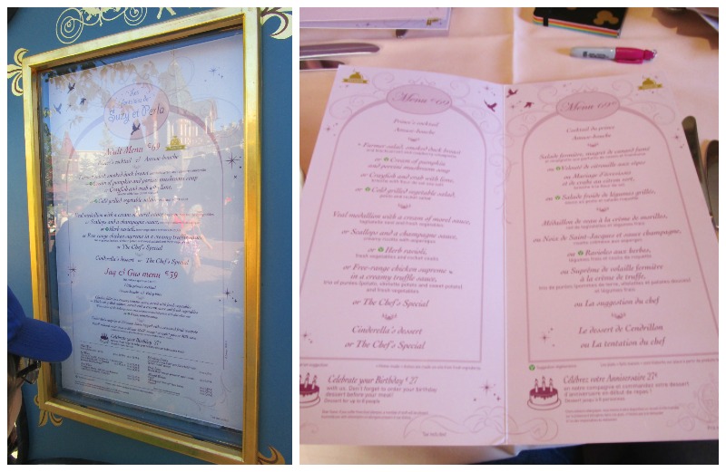 menus at Auberge de Cendrillon