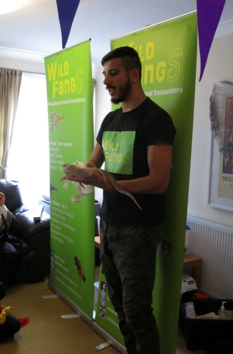 Faik from Wild Fang introducing the kids to Derek the Bearded Dragon