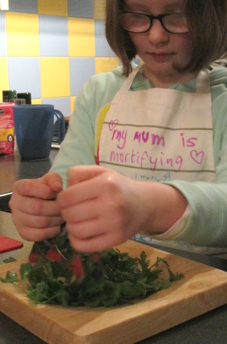 chop parsley for butternut squash risotto