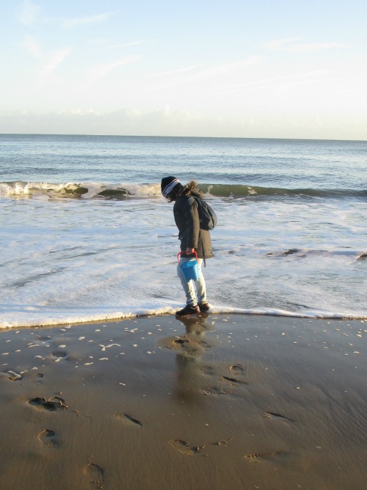 Paddling in shoes at Sunny Sands