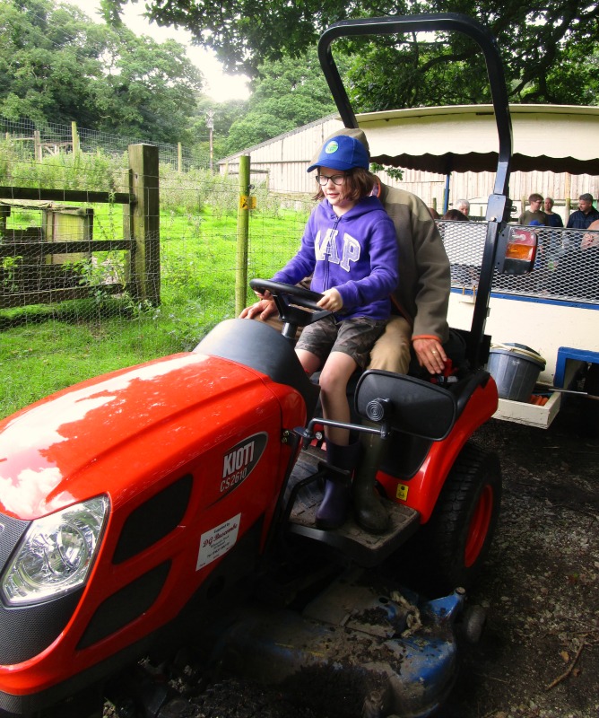 driving the tractor at Coombe Mill