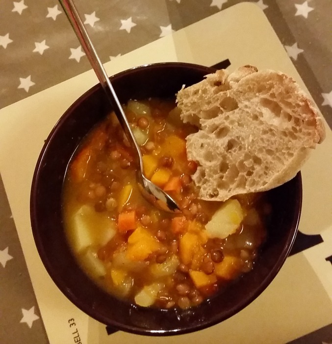 a hearty winter soup with ciabatta