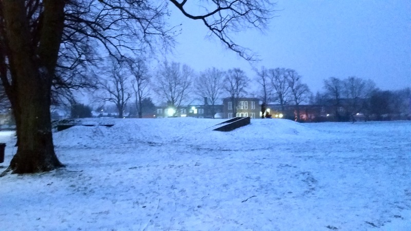 snowy air raid shelters at The Wrythe, Carshalton