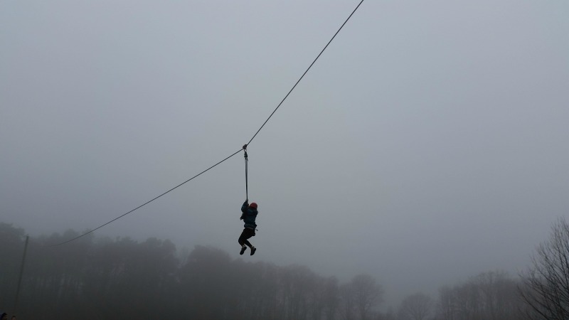 H on the zipwire at PGL Marchants Hill