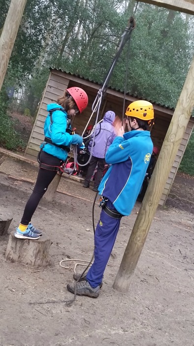 learning how to use the zipwire at PGL Marchants Hill