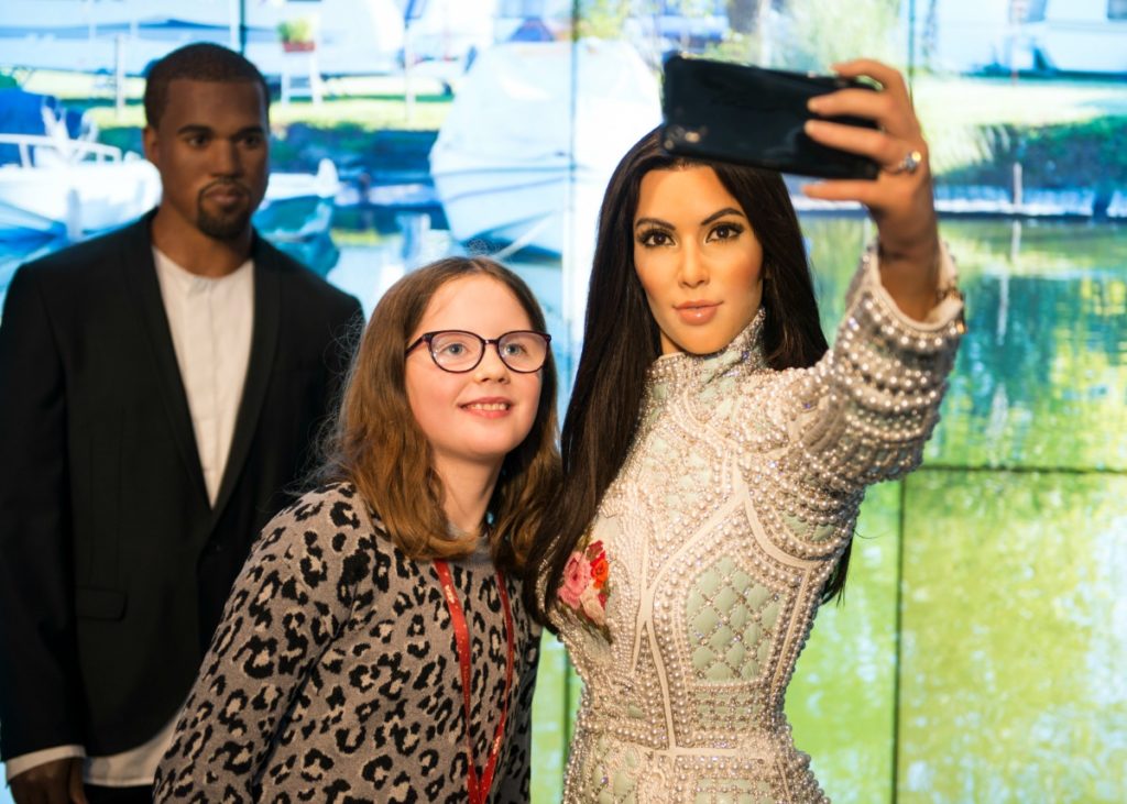 H, Kim and Kanye at Madame Tussauds Fake News Workshop