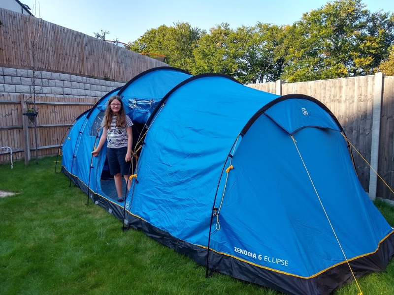 Zenobia 6 tent without the porch, pitched in back garden for idea of size. Bought a tent.