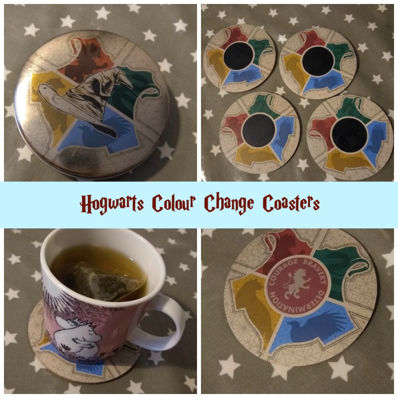 Harry Potter Hogwarts Colour change coaster showing all stages of colour change. 