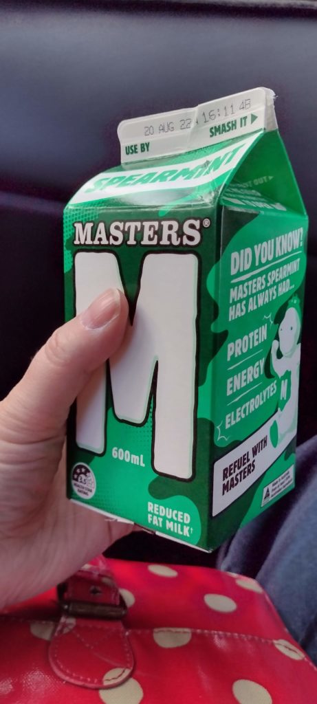 Master's Spearmint Milk. Reduced fat milk coloured green which tastes of spearmint. Delicious. Game changer. 
